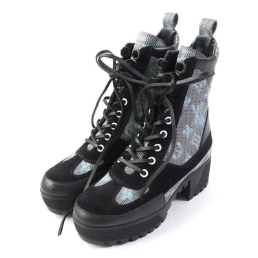 LOUIS VUITTON Ankle boots Main: Leather, Part: Suede Black multicolor Laurier Line Women 34.5 Used Authentic